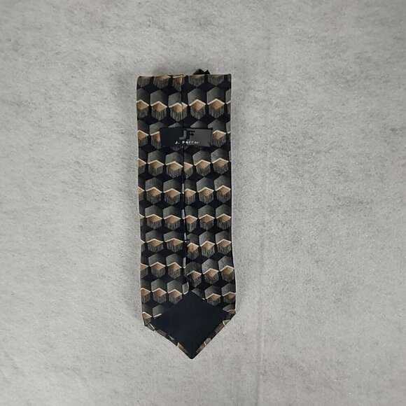 JF J Ferrar Mens Black, Cream, Tan, Green, 100% Silk Classic Business Neck Tie - Picture 5 of 9
